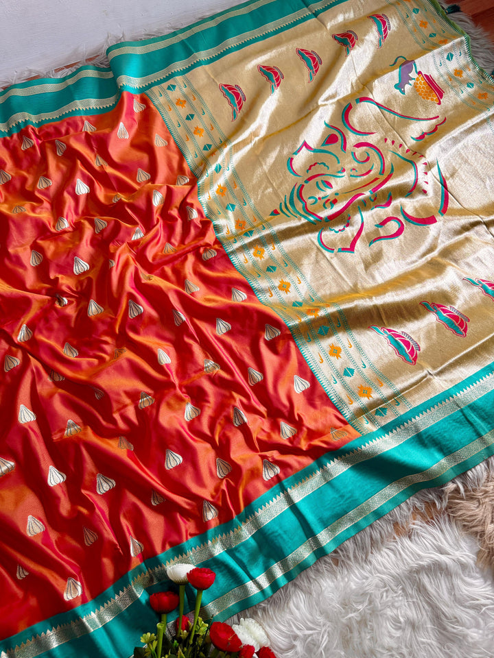 Ganpati Bappa Inspired Paithani Silk Saree