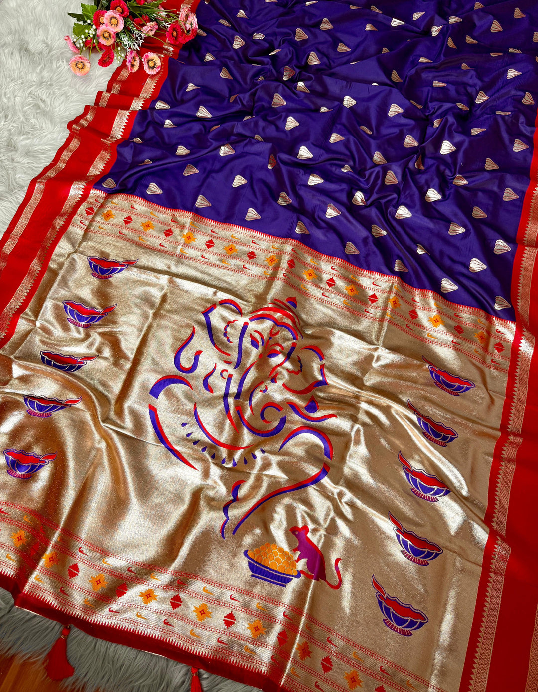 Ganpati Bappa Inspired Paithani Silk Saree