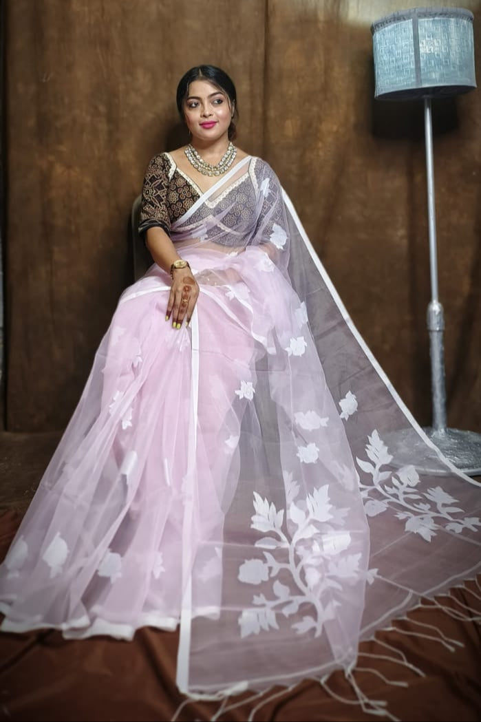 Rose Radiance Muslin Banarasi Saree