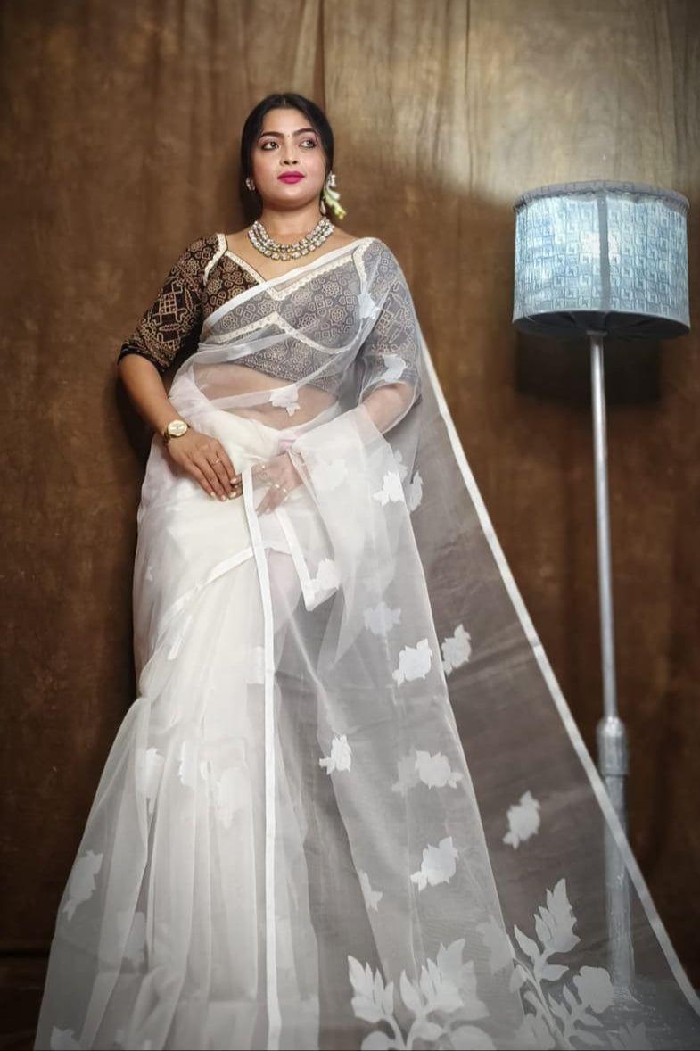 Rose Radiance Muslin Banarasi Saree