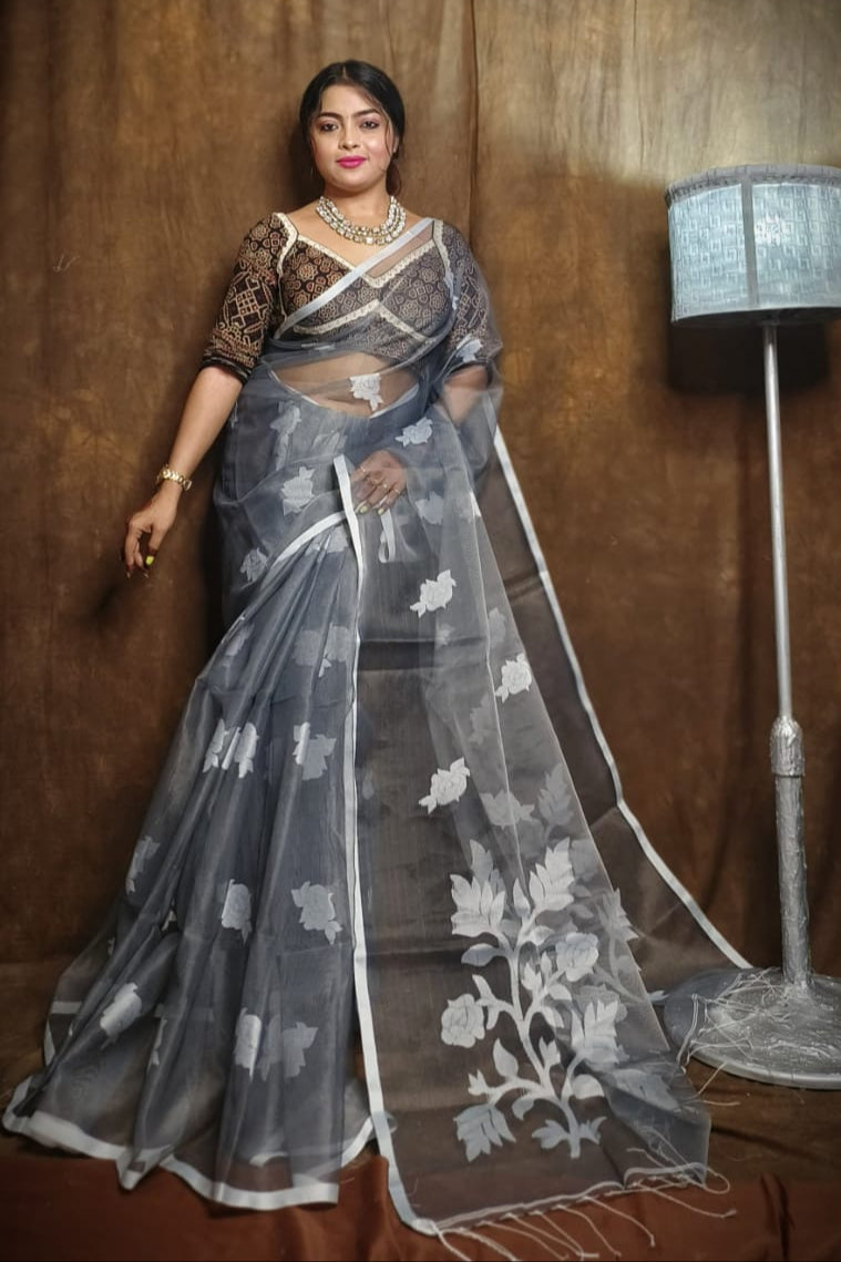Rose Radiance Muslin Banarasi Saree