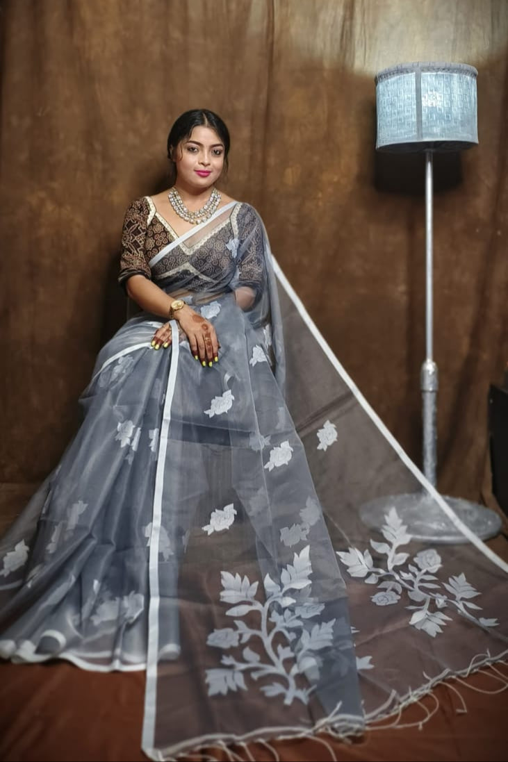 Rose Radiance Muslin Banarasi Saree