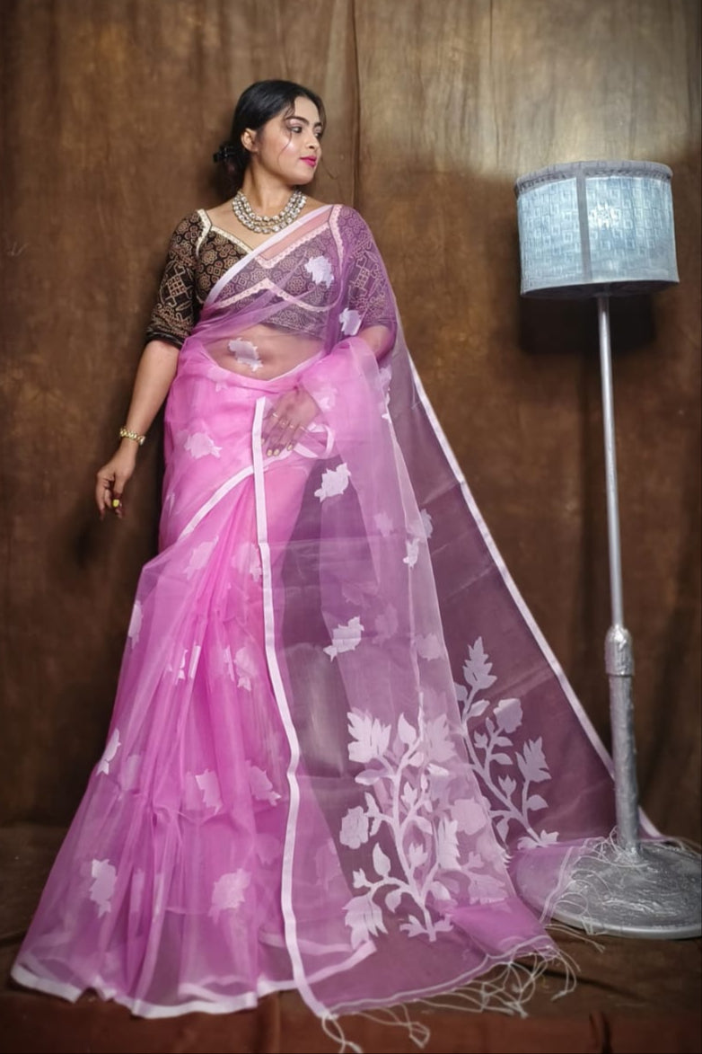 Rose Radiance Muslin Banarasi Saree