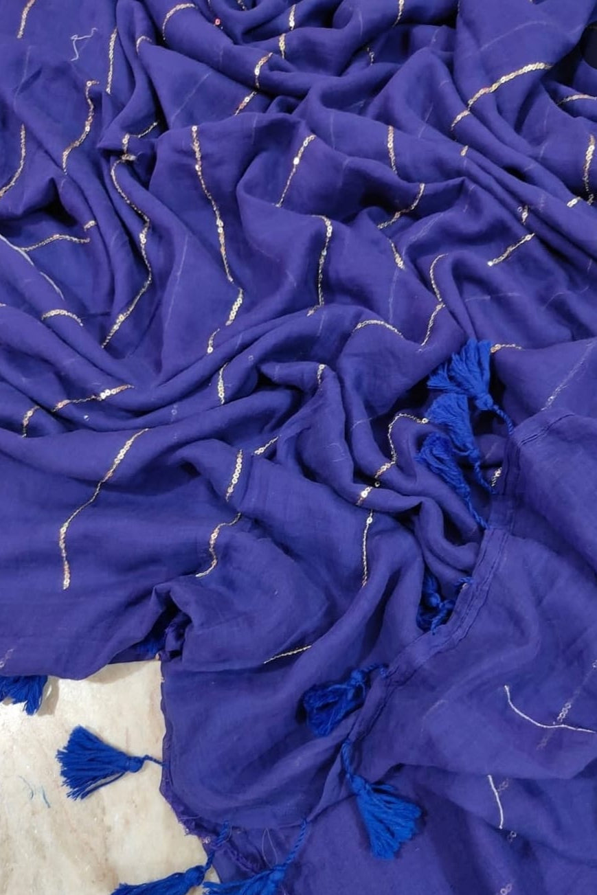 Neel Diganta Mul Cotton Blue Saree