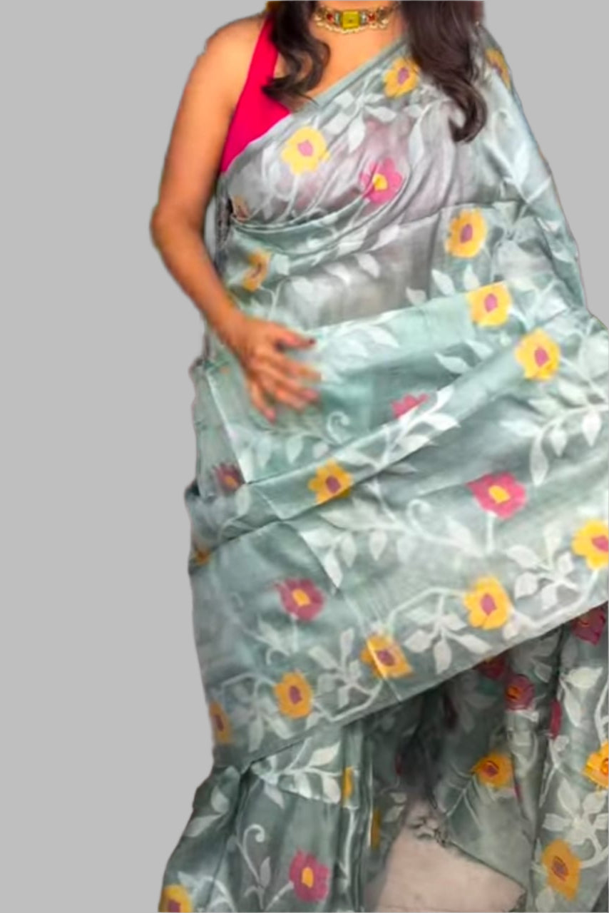 Durer Alo Gacchi Tussar Jamdani Saree