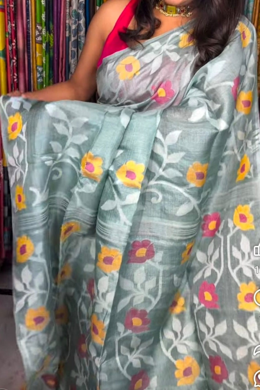 Durer Alo Gacchi Tussar Jamdani Saree