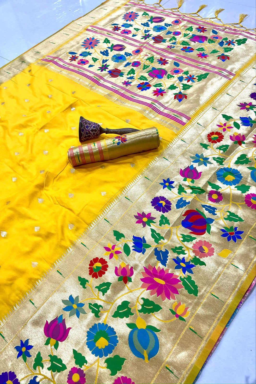 Moon’s memory Paithani Yellow Silk Saree