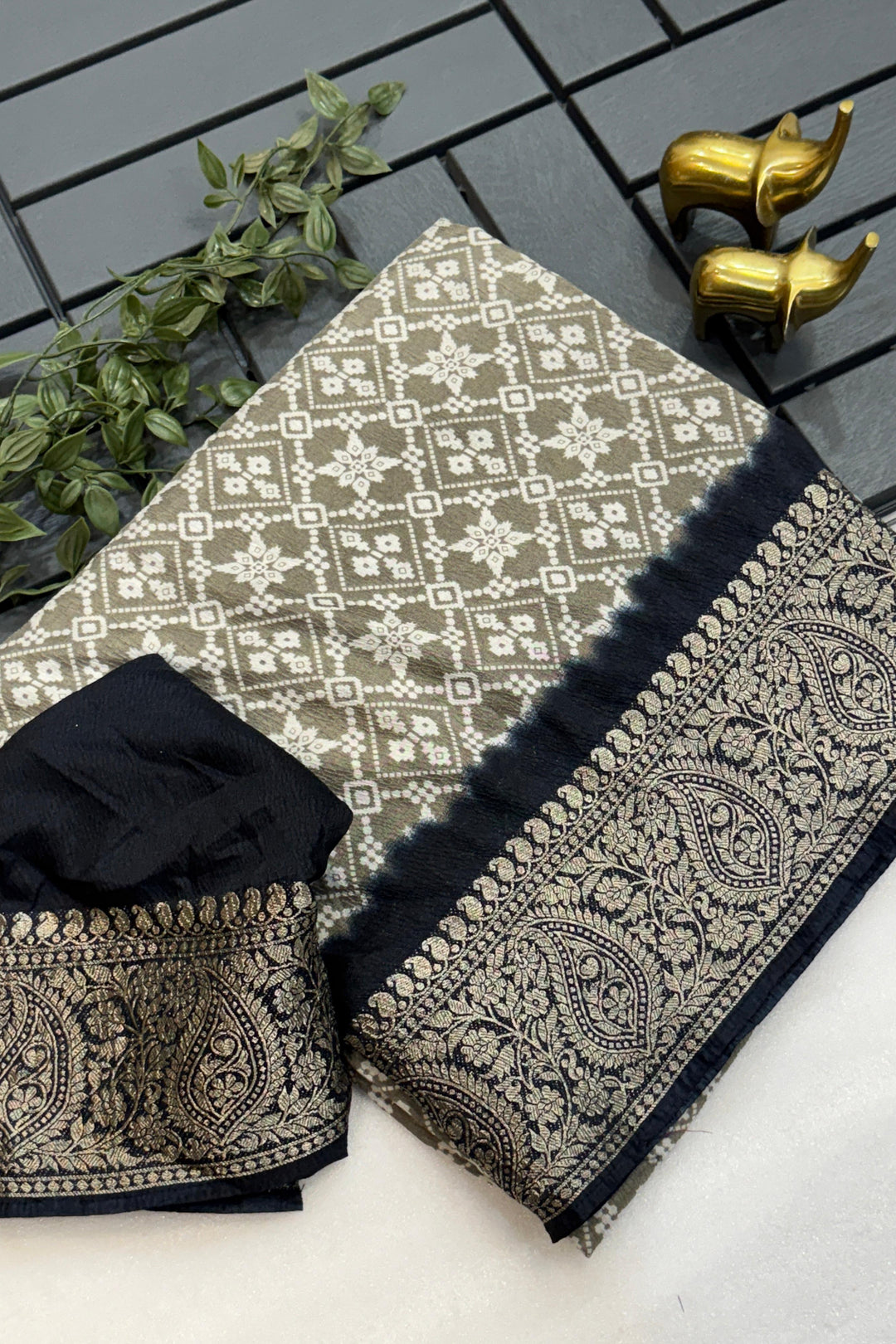 White mirror Dola Silk Saree