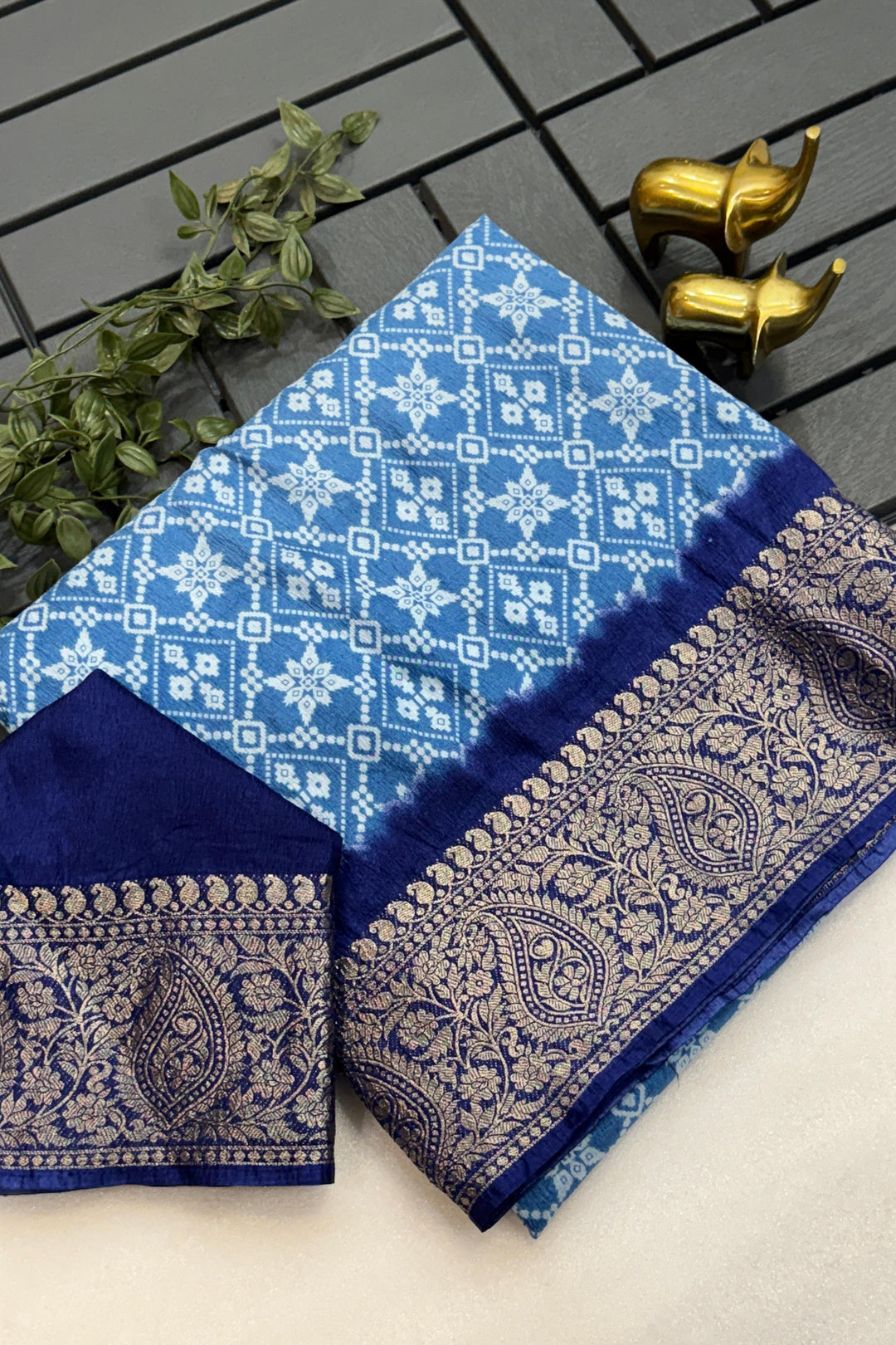 White mirror Dola Silk Saree
