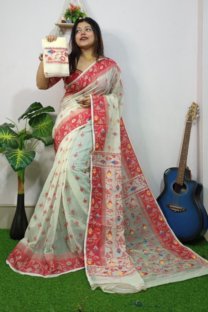 Bristir Gondho Dhakai Jamdani Saree