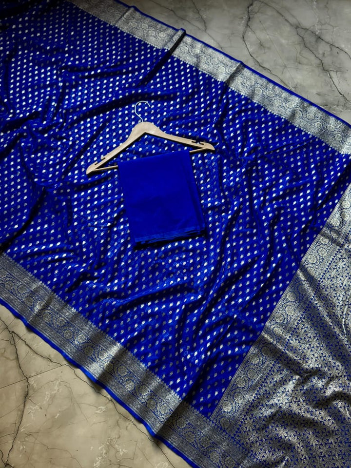 Cloud Code Banarasi Semi Katan Georgette Blue Silk Saree
