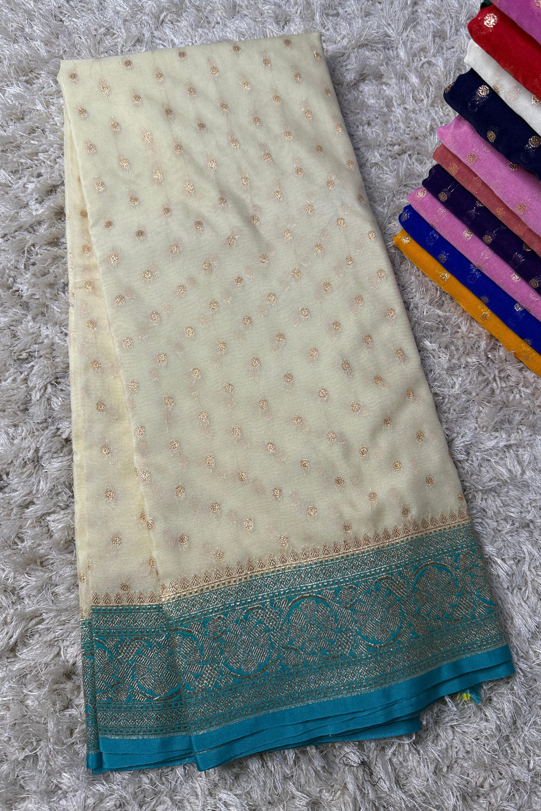 Rakhi Special Banarasi Semi Katan Georgette White Silk Saree