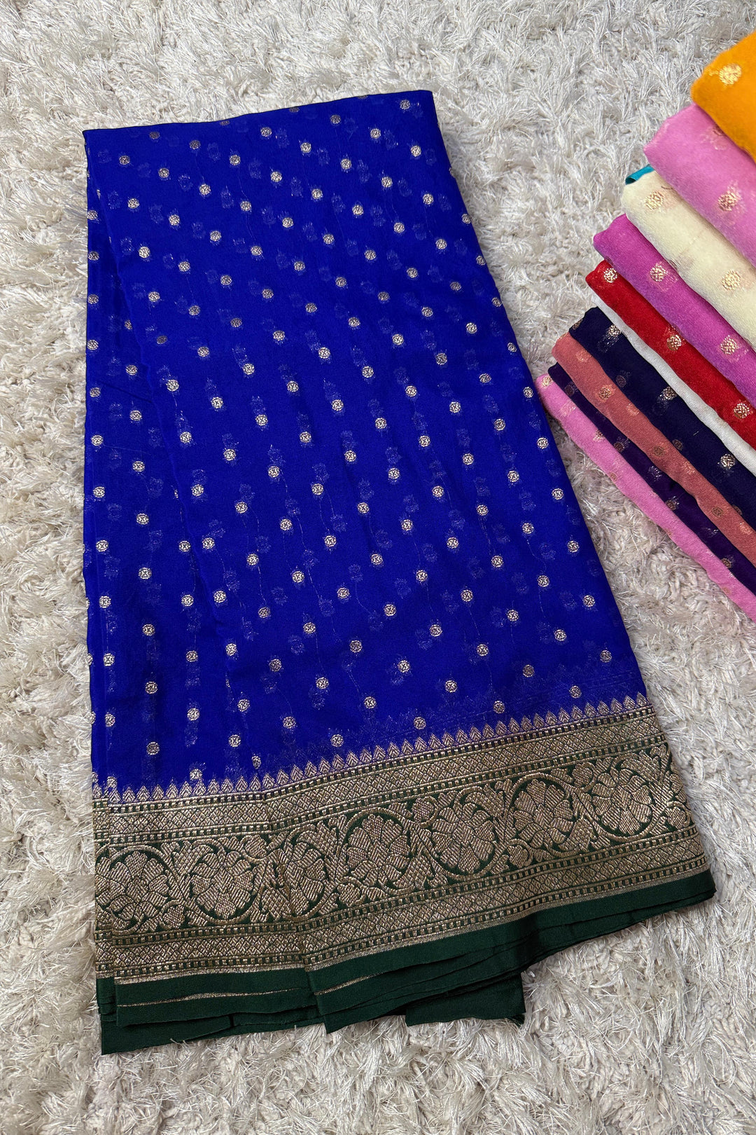 Rakhi Special Banarasi Semi Katan Georgette Blue Silk Saree