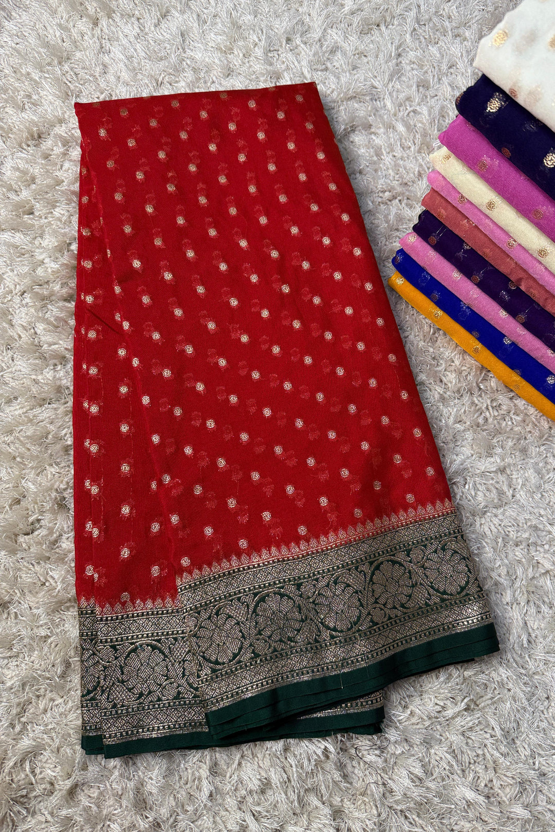 Rakhi Special Banarasi Semi Katan Georgette Red Silk Saree
