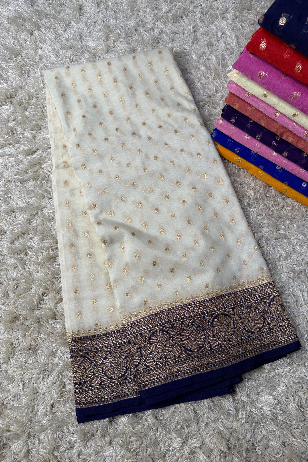 Rakhi Special Banarasi Semi Katan Georgette White Silk Saree