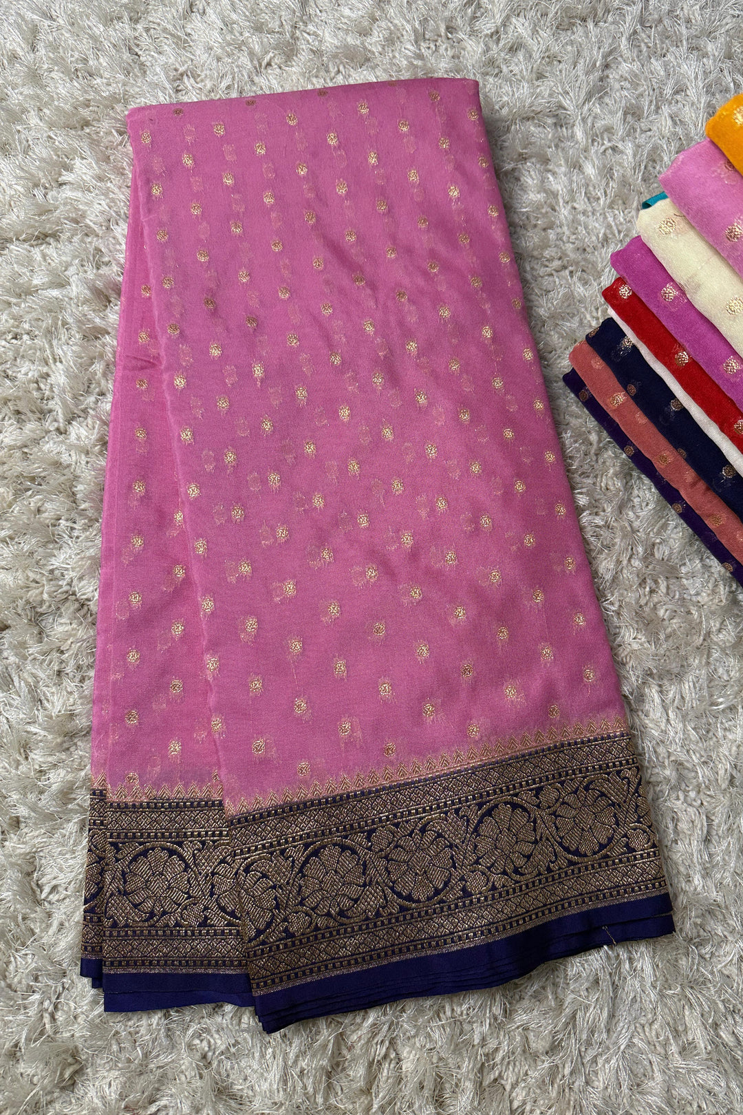 Rakhi Special Banarasi Semi Katan Georgette Pink Silk Saree