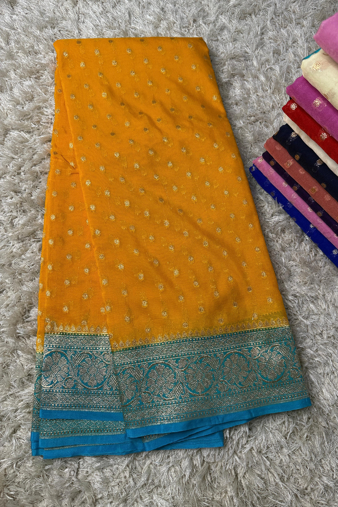 Rakhi Special Banarasi Semi Katan Georgette Yellow Silk Saree