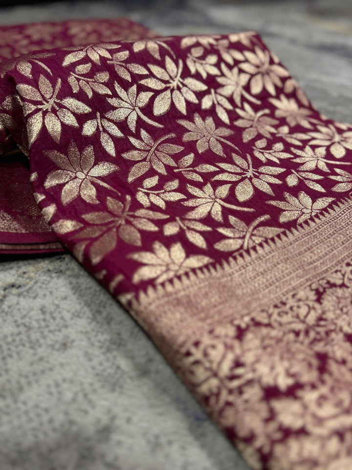 Cool Forest Vine Crepe Khaddi Silk Saree