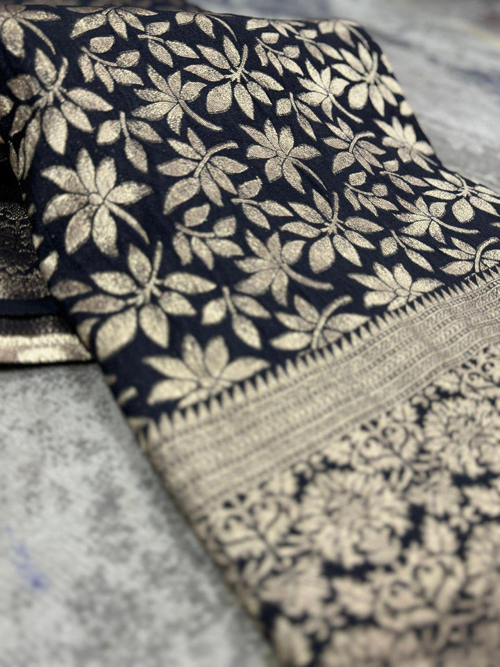 Cool Forest Vine Crepe Khaddi Silk Saree