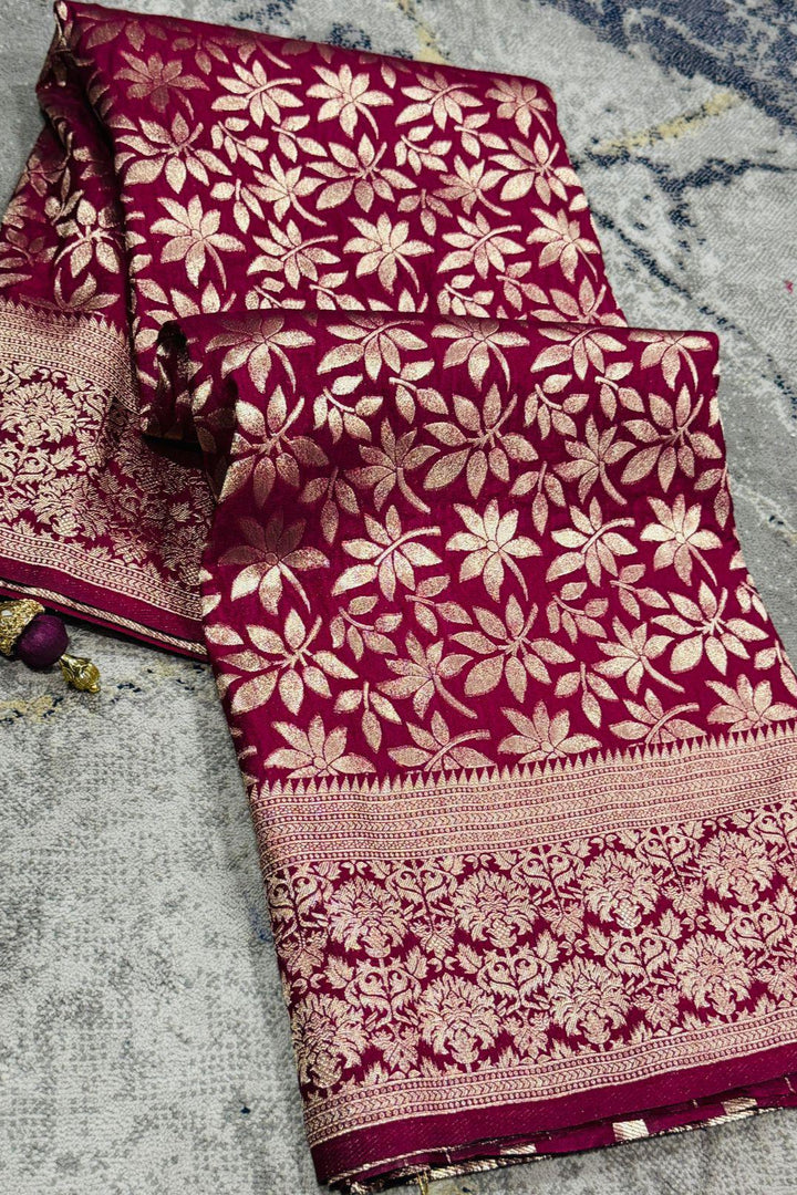 Cool Forest Vine Crepe Khaddi Silk Saree