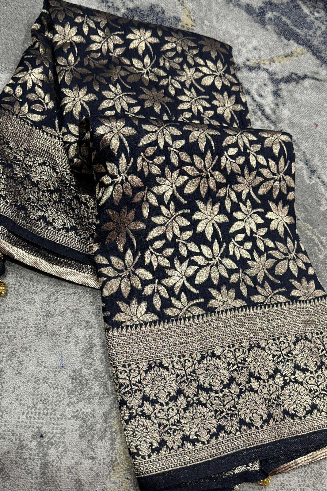 Cool Forest Vine Crepe Khaddi Silk Saree