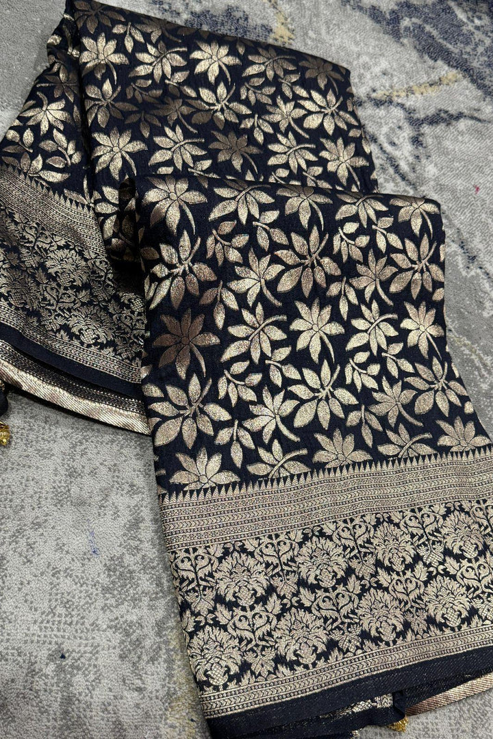 Cool Forest Vine Crepe Khaddi Silk Saree