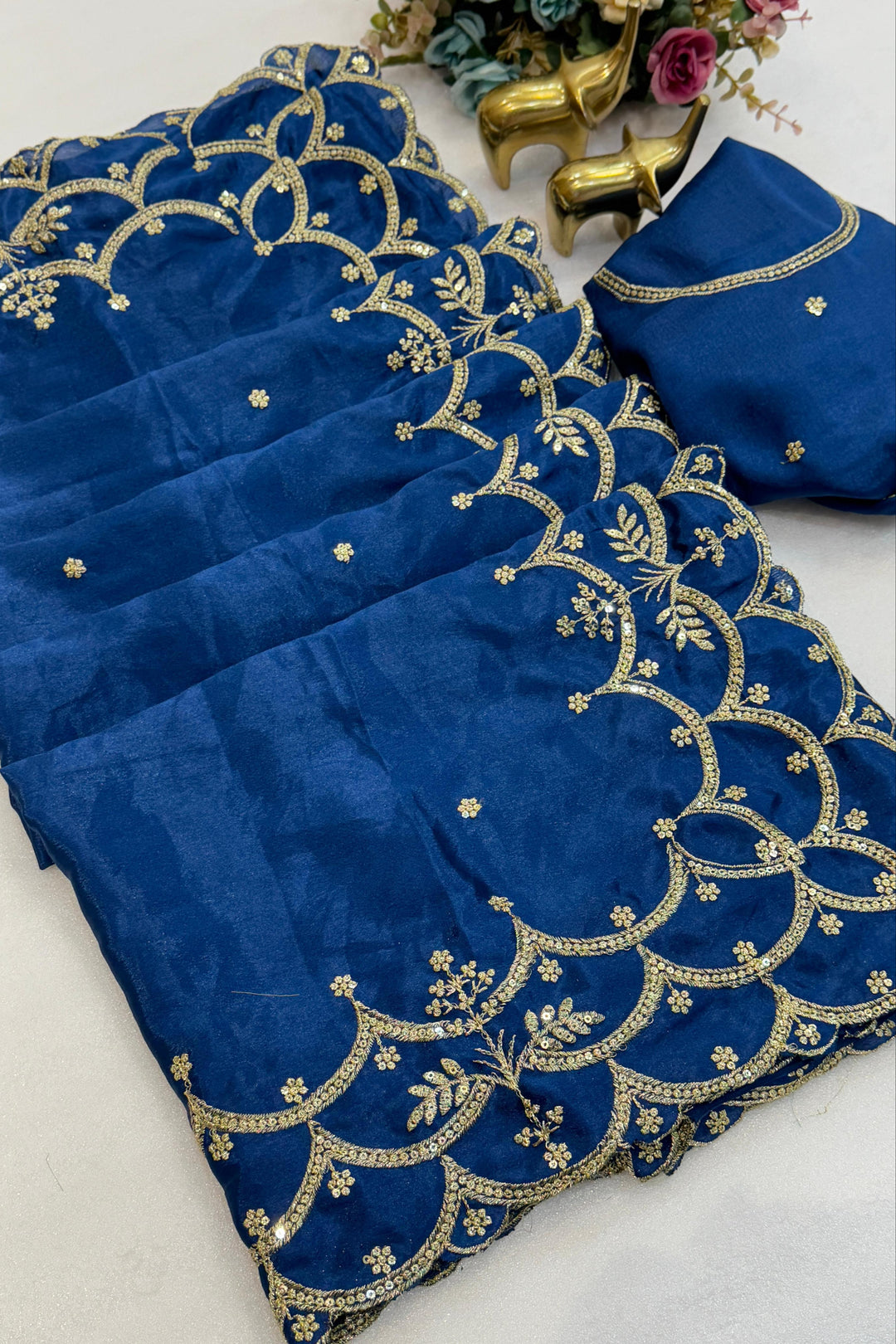 First Glance Chinnon Blue Silk Saree
