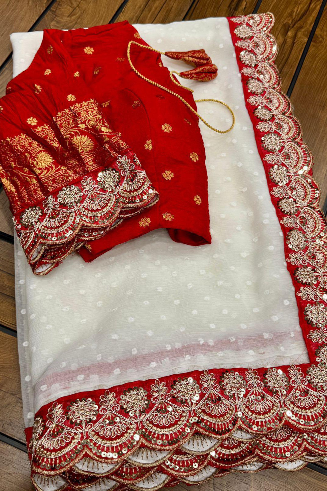 Puja Special Georgette Silk Saree (Shade 1)