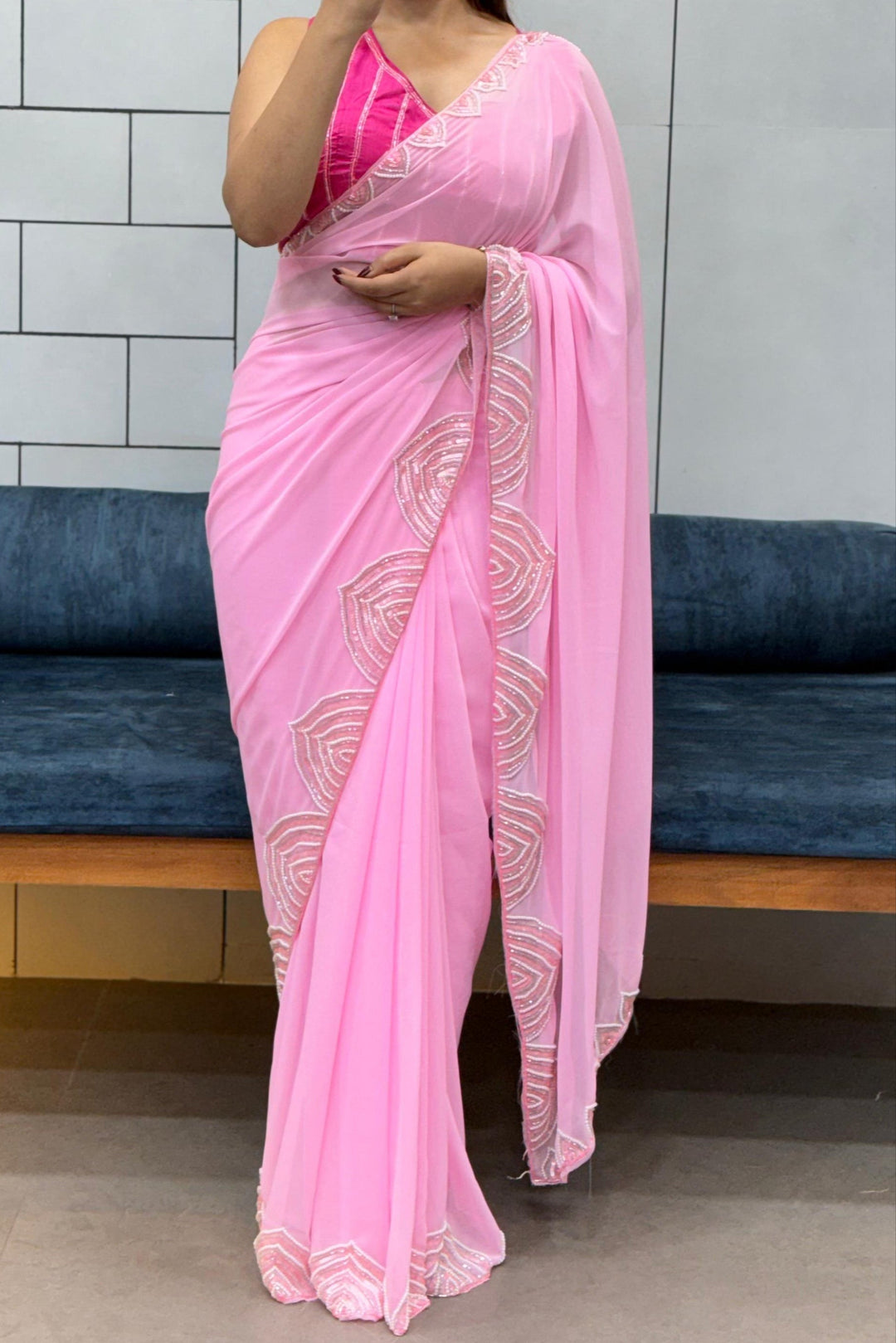 Gulabi Ehsaas Georgette Silk Saree