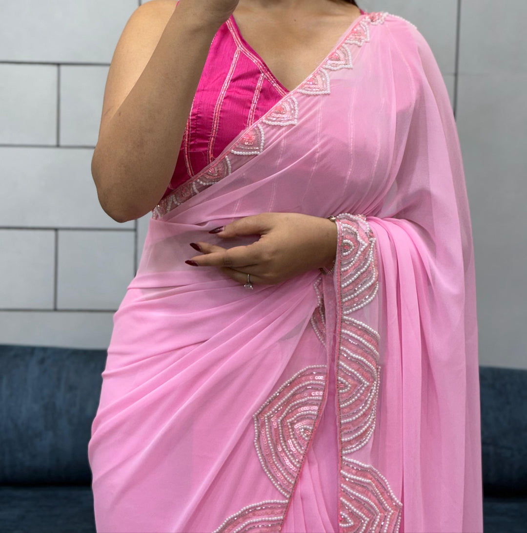 Gulabi Ehsaas Georgette Silk Saree