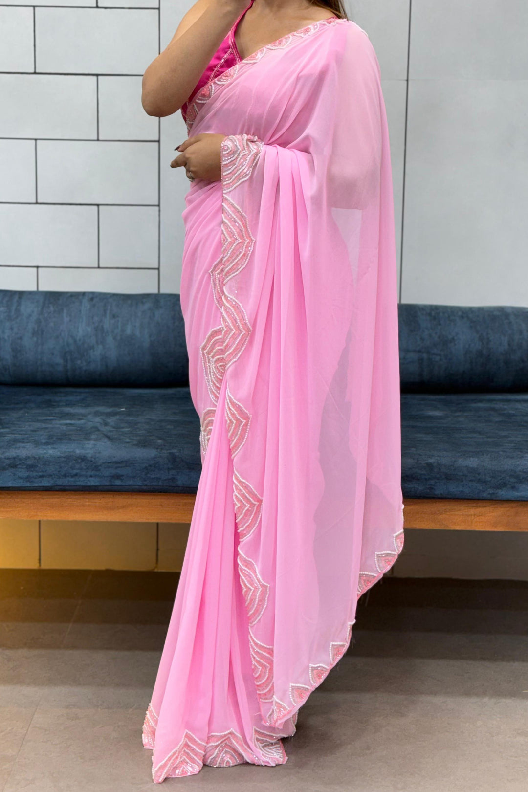 Gulabi Ehsaas Georgette Silk Saree