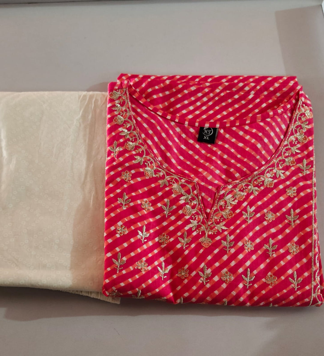 Gulabi Dots Cotton Kurti Set