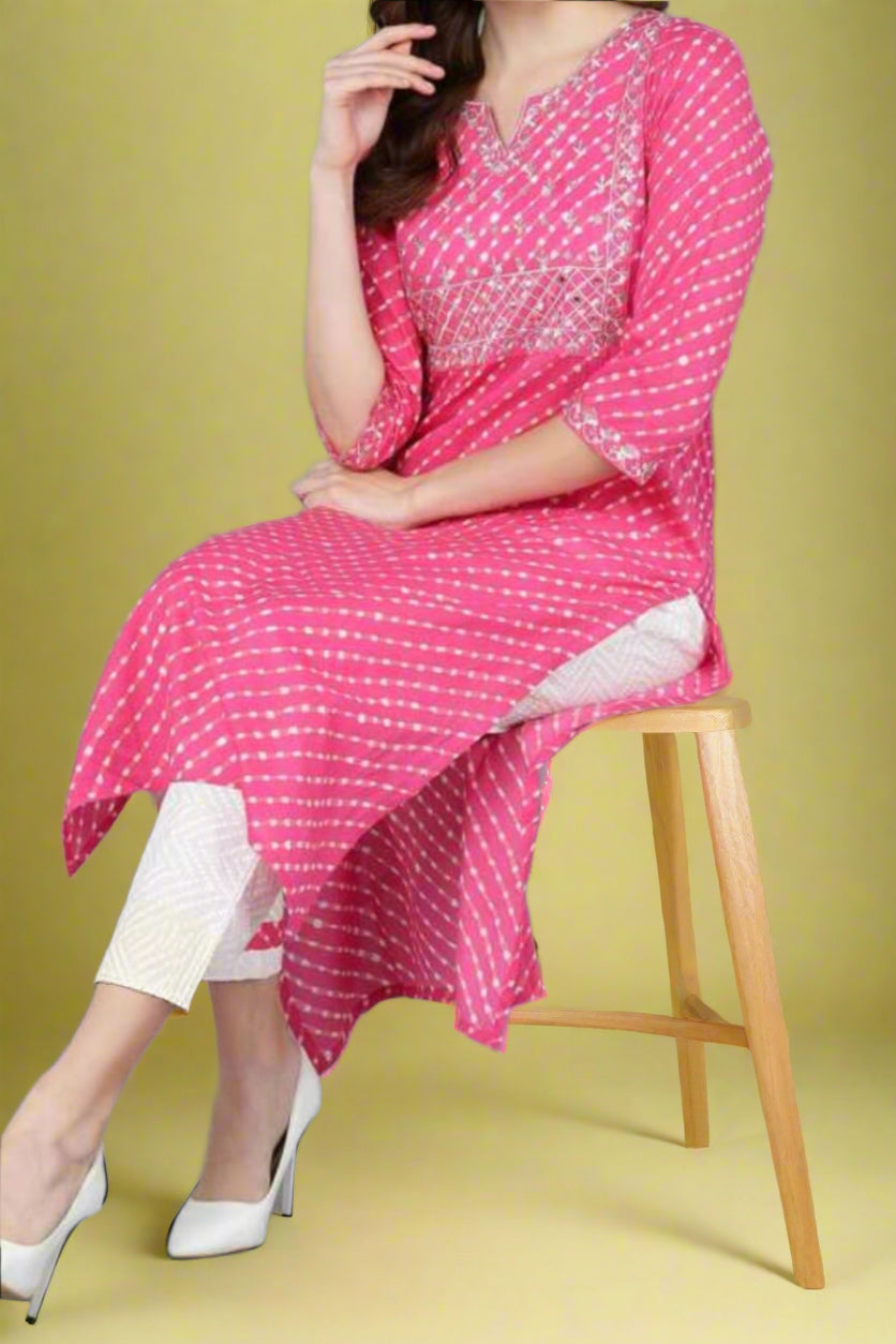 Gulabi Dots Cotton Kurti Set