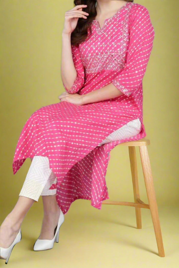 Gulabi Dots Cotton Kurti Set