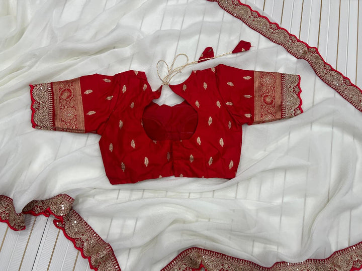 Story of White Bloom Fancy Chiffon Saree