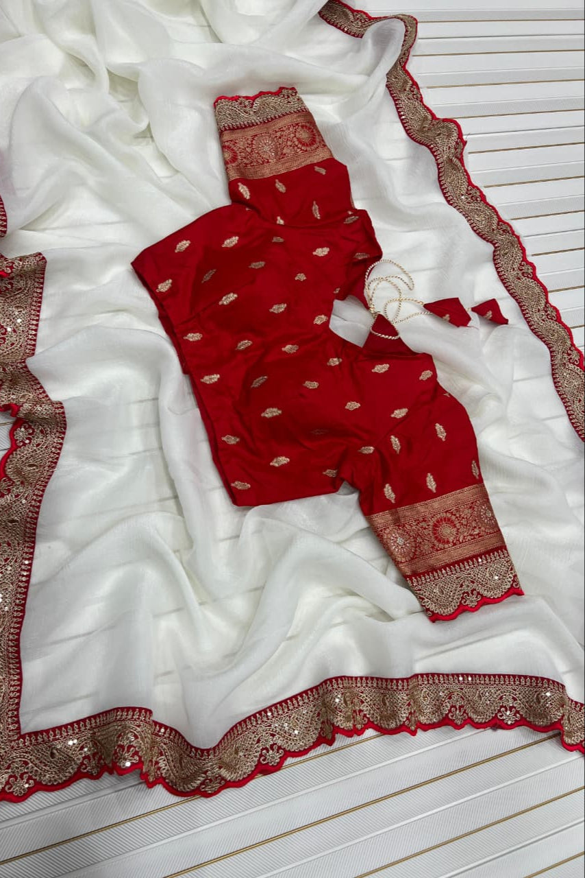 Story of White Bloom Fancy Chiffon Saree