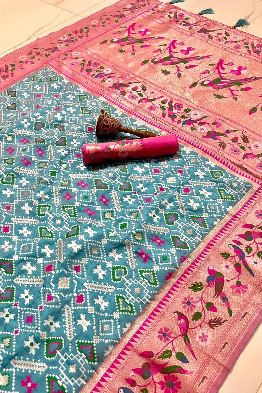 Color Collide Kanchivaram Patola Paithani Silk Saree