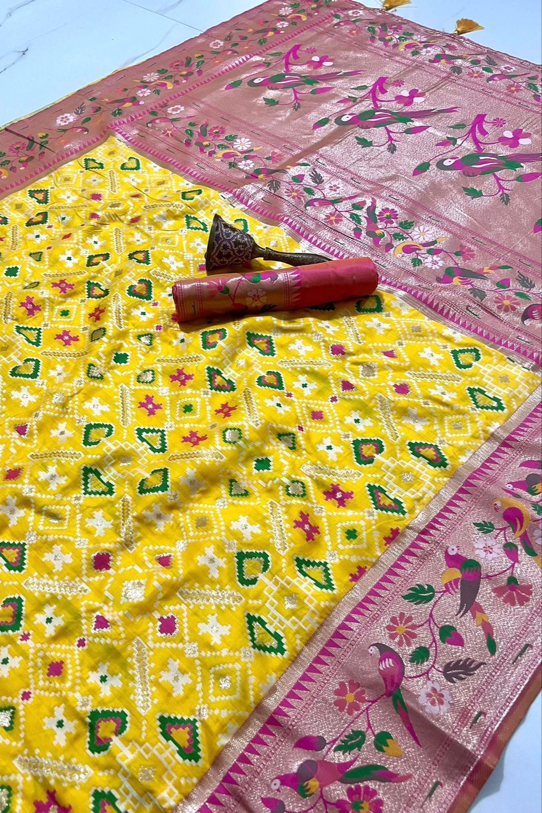 Color Collide Kanchivaram Patola Paithani Silk Saree