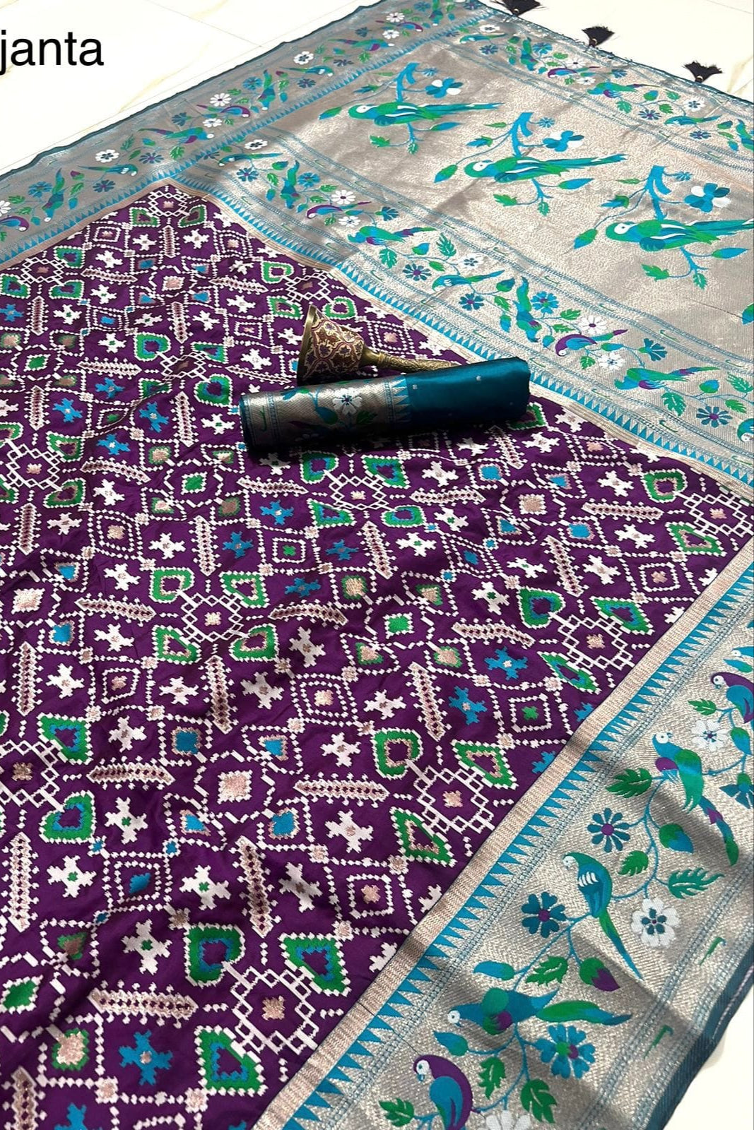 Color Collide Kanchivaram Patola Paithani Silk Saree