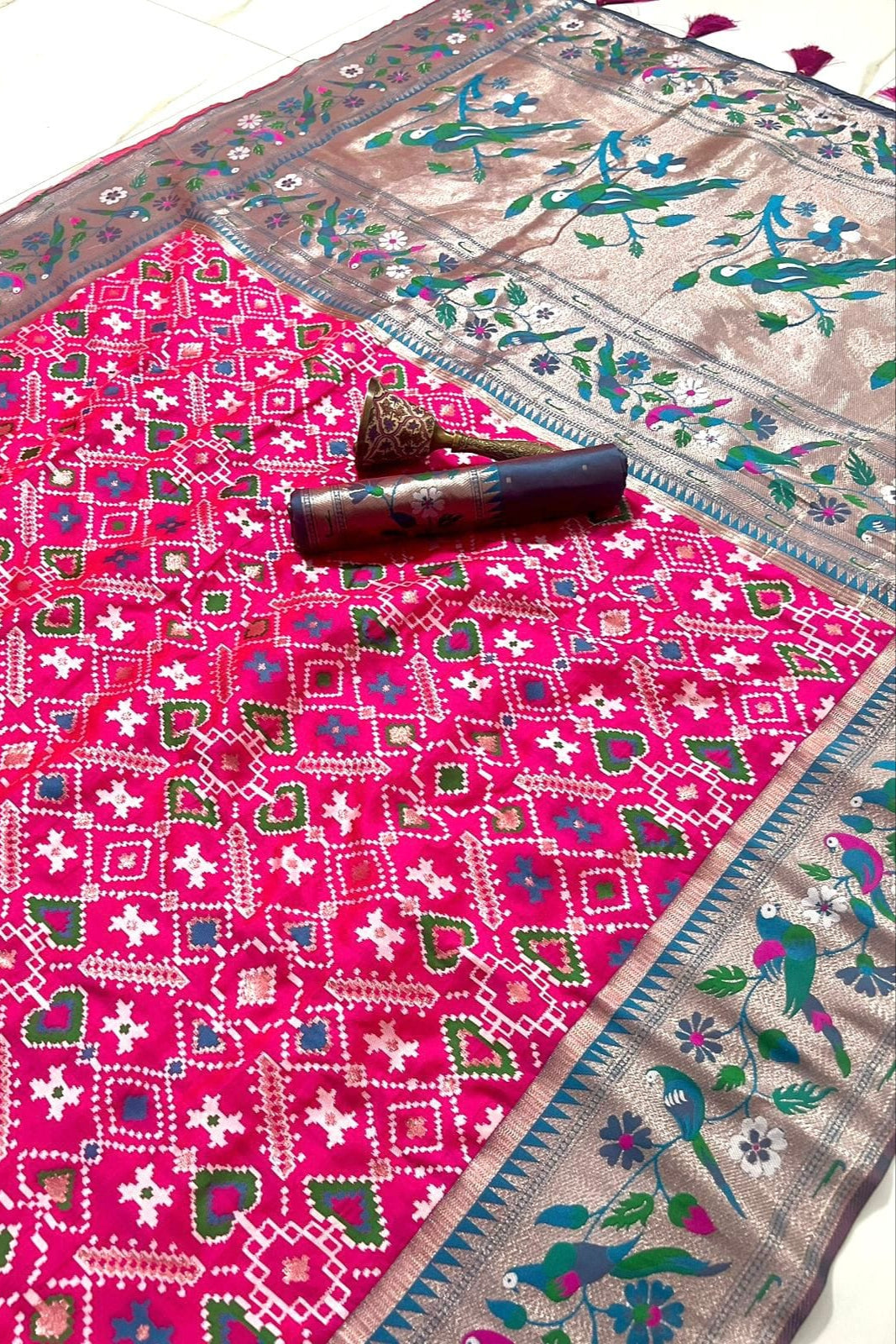 Color Collide Kanchivaram Patola Paithani Silk Saree