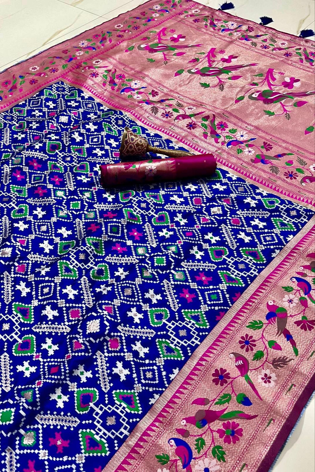 Color Collide Kanchivaram Patola Paithani Silk Saree