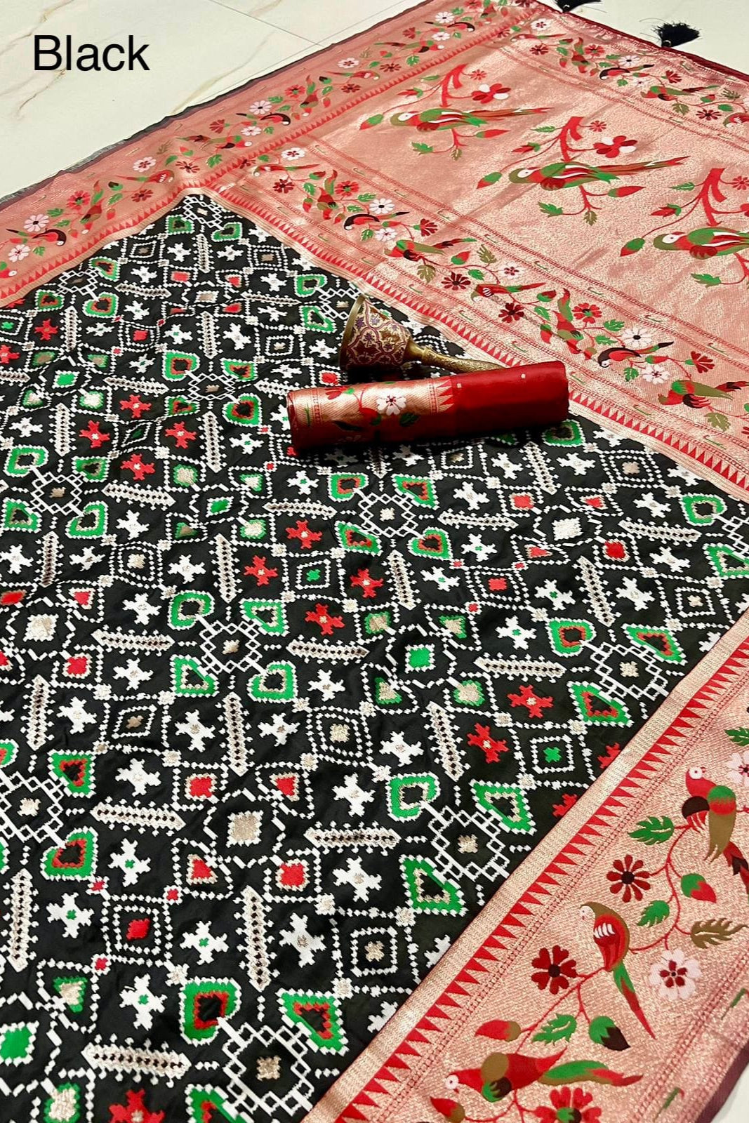 Color Collide Kanchivaram Patola Paithani Silk Saree