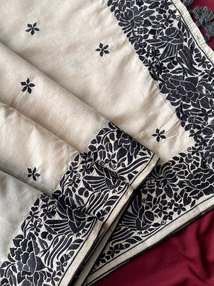 Contrast in Bloom Tussar Silk Saree