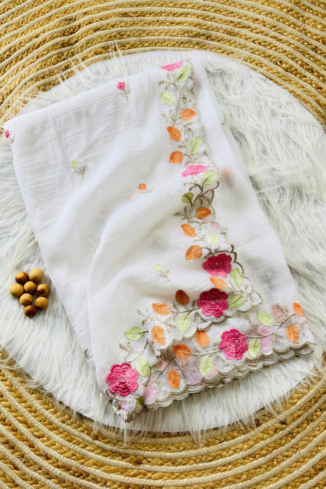 The Last Flower Fancy White Chiffon Saree