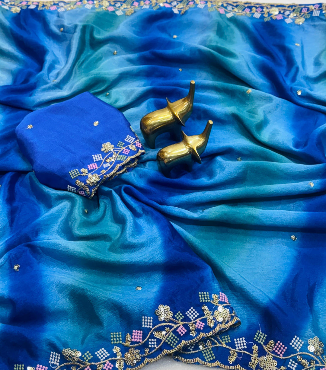 Threads of Fusion Chinnon Blue Silk Saree