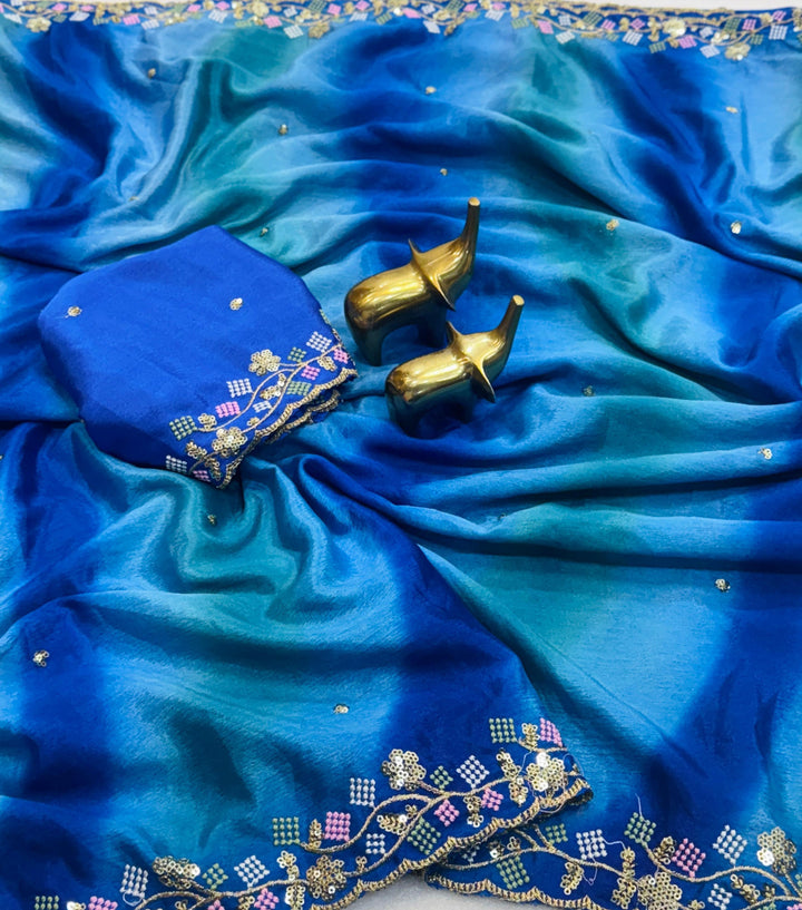 Threads of Fusion Chinnon Blue Silk Saree