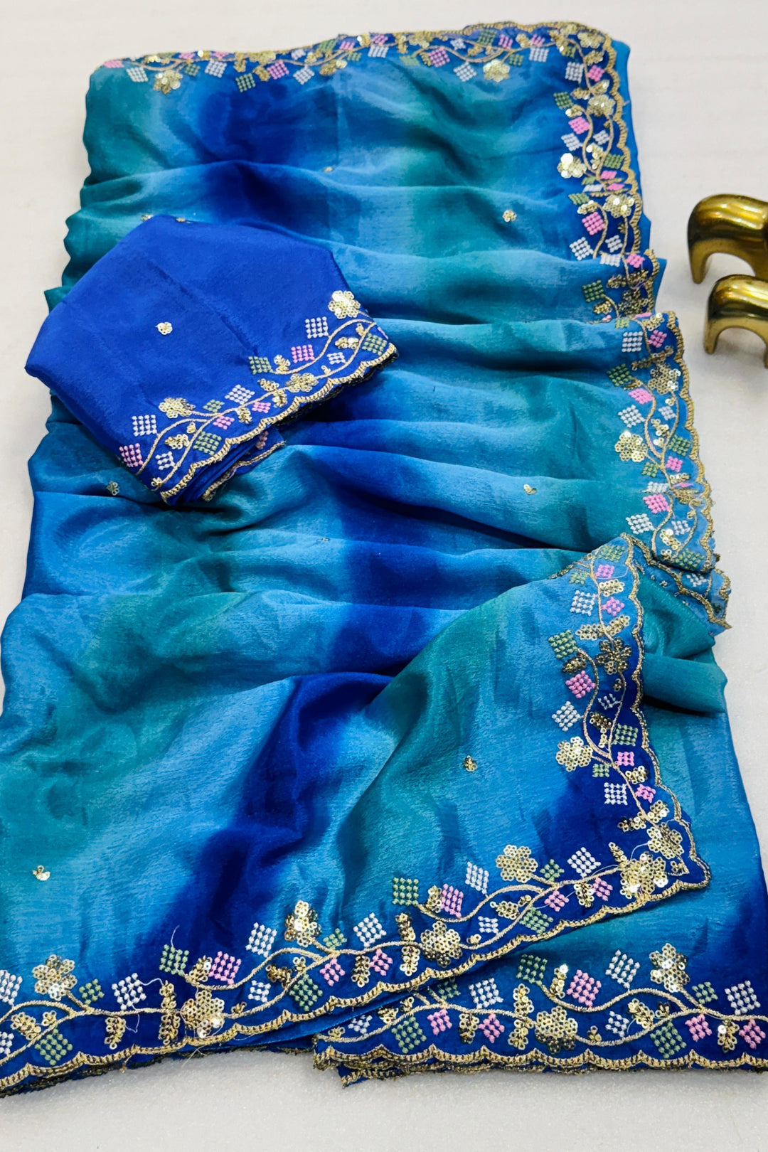 Threads of Fusion Chinnon Blue Silk Saree
