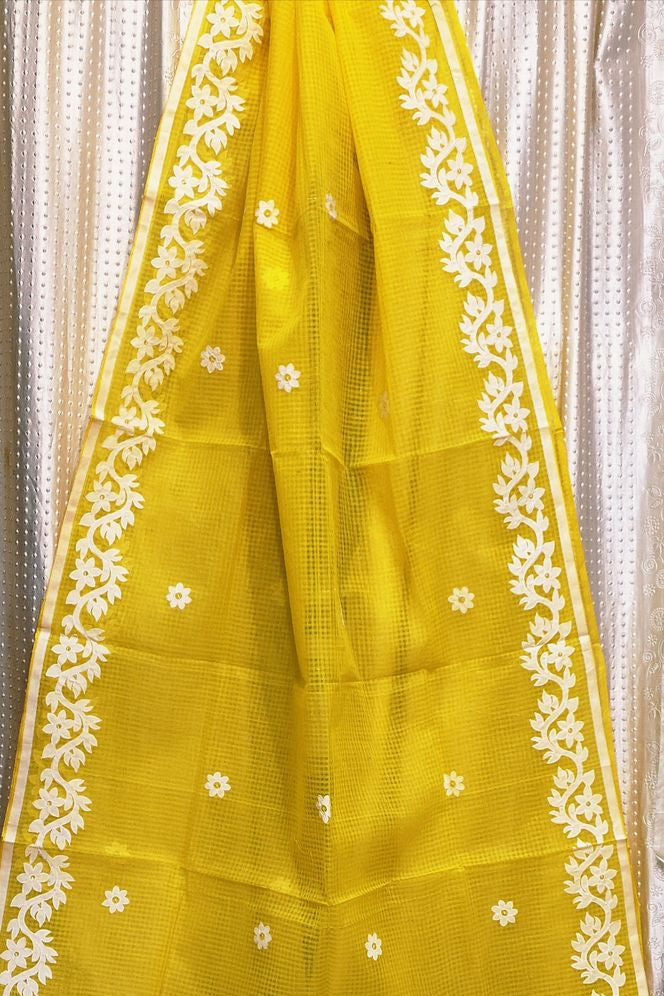 Megher Koli Reshom Kota Applique Saree