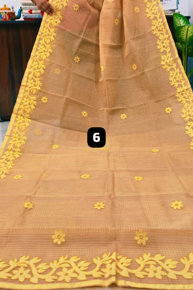 Megher Koli Reshom Kota Applique Saree