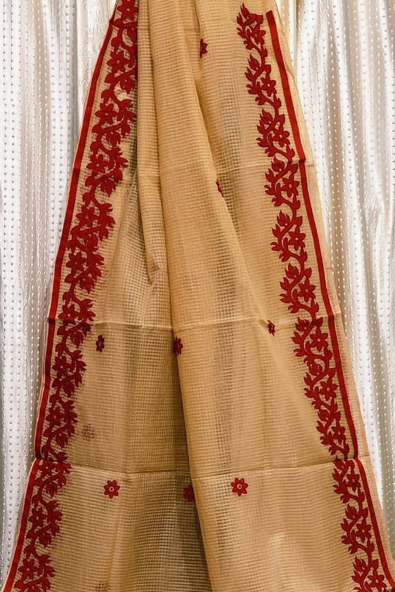 Megher Koli Reshom Kota Applique Saree